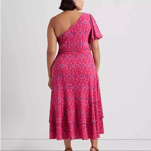 Ralph Lauren Pink Fuchsia Geo-Print Jersey One-Shoulder Dress Womens Sz 20W - Picture 10 of 13